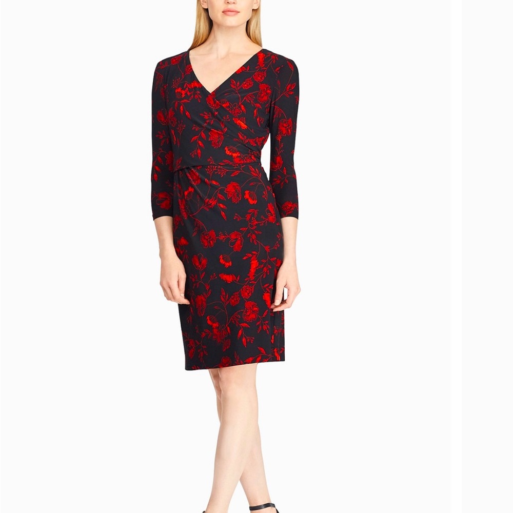Ralph Lauren Elegant Black and Red Floral Dress